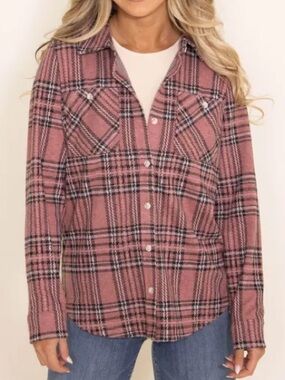 Thread & Supply Lewis Button Up Shirt in “Faded Brick Plaid”